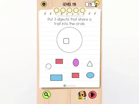 Brain Test 5 Level 115 - Put N objects that share a trait into the circle. (Image 1)