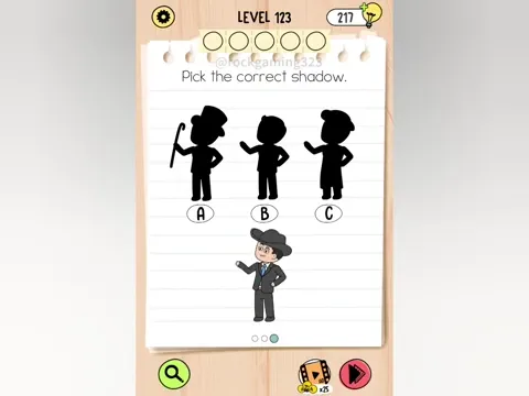 Brain Test 5 Level 123 - Pick the correct shadow. (Image 1)