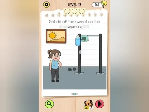Brain Test 5 Level 13 - Get rid of the sweat on the woman! (Image 1)