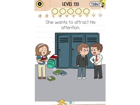 Brain Test 5 Level 133 - She wants to attract his attention. (Image 1)