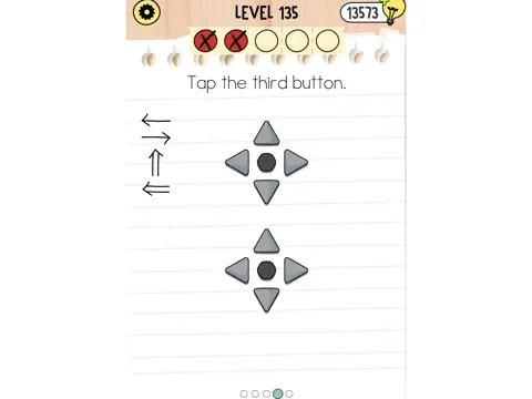 Brain Test 5 Level 135 - Tap the third button. (Image 1)