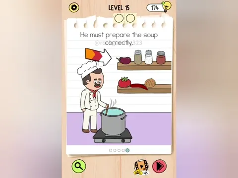 Brain Test 5 Level 15 - He must prepare the soup correctly! (Image 1)