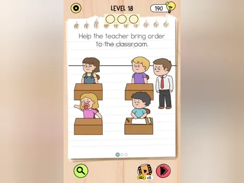 Brain Test 5 Level 18 - Help the teacher bring order to the classroom. (Image 1)