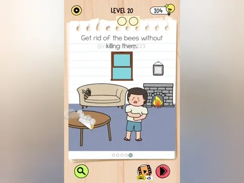 Brain Test 5 Level 20 - Get rid of the bees without killing them. (Image 1)
