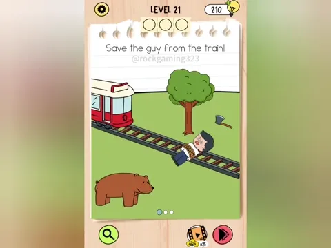 Brain Test 5 Level 21 - Save the guy from the train! (Image 1)