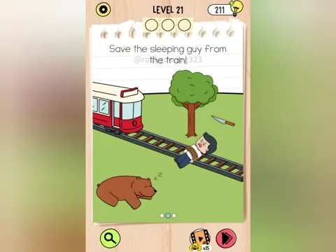Brain Test 5 Level 21 - Save the sleeping guy from the train! (Image 1)