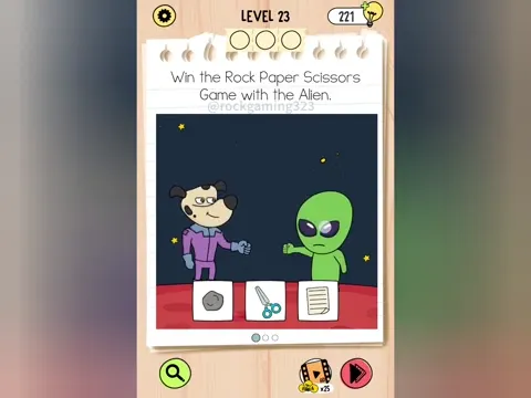 Brain Test 5 Level 23 - Win the Rock Paper Scissors Game with the Alien. (Image 1)