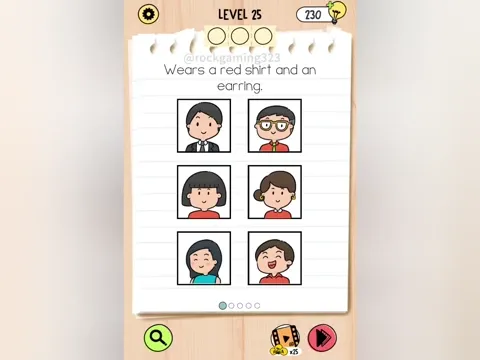 Brain Test 5 Level 25 - Wears a red shirt and an earring. (Image 1)