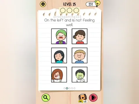 Brain Test 5 Level 25 - On the left and is not feeling well. (Image 1)