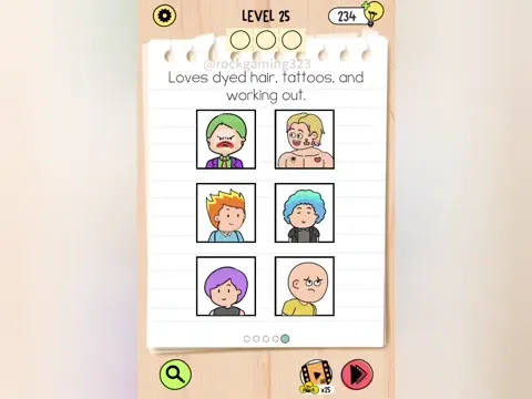 Brain Test 5 Level 25 - Loves dyed hair, tattoos, and working out. (Image 1)