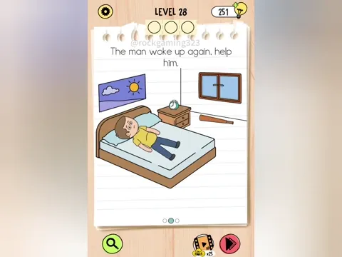 Brain Test 5 Level 28 - The man woke up again, help him. (Image 1)