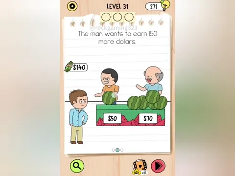Brain Test 5 Level 31 - The man wants to earn 50 more dollars. (Image 2)