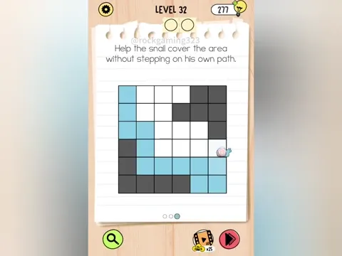 Brain Test 5 Level 32 - Help the snail cover the area without stepping on his own path. (Image 4)
