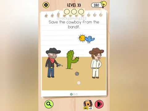 Brain Test 5 Level 33 - Save the cowboy from the bandit! (Image 1)