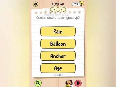 Brain Test 5 Level 40 - Comes down, never goes up? (Image 1)