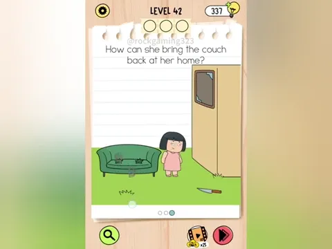 Brain Test 5 Level 42 - How can she bring the couch back after her home? (Image 1)