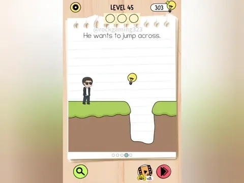 Brain Test 5 Level 45 - He wants to jump across. (Image 1)