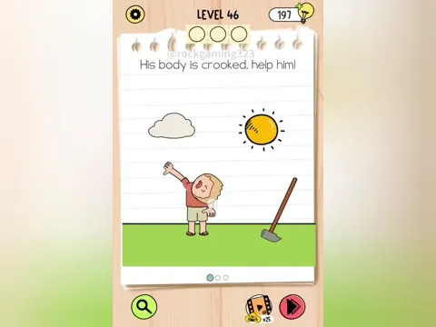 Brain Test 5 Level 46 - His body is crooked, help him! (Image 1)