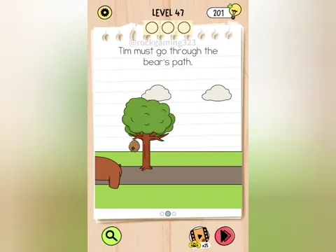 Brain Test 5 Level 47 - Tim must go through the bear's path. (Image 2)