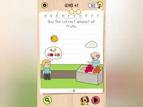 Brain Test 5 Level 47 - Buy the correct amount of fruits. (Image 1)