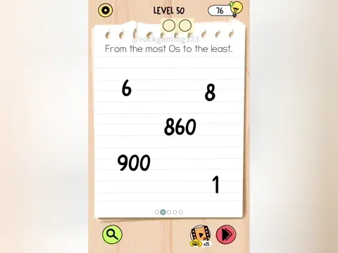 Brain Test 5 Level 50 - From the most 0s to the least. (Image 1)