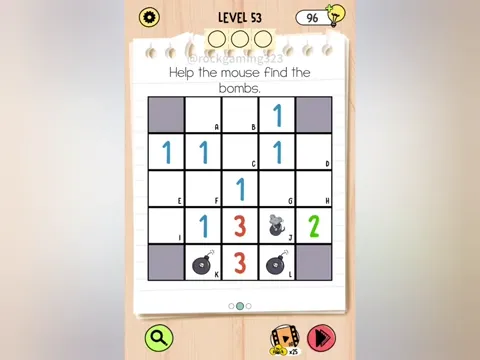 Brain Test 5 Level 53 - Help the mouse find the bombs. (Image 2)