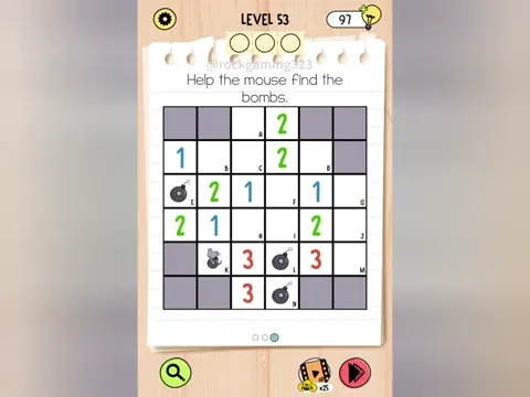 Brain Test 5 Level 53 - Help the mouse find the bombs. (Image 3)