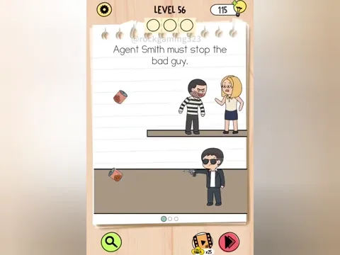 Brain Test 5 Level 56 - Agent Smith must stop the bad guy. (Image 1)