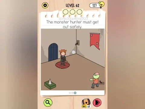 Brain Test 5 Level 62 - The monster hunter must get out safely. (Image 1)