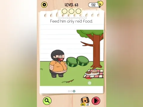 Brain Test 5 Level 63 - Feed him only red food. (Image 1)