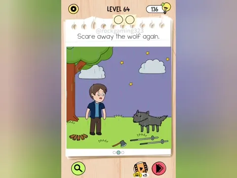 Brain Test 5 Level 64 - Scare away the wolf again. (Image 1)
