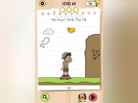 Brain Test 5 Level 69 - He must climb the hill. (Image 1)