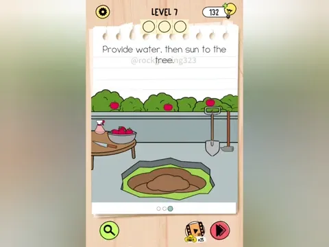 Brain Test 5 Level 7 - Provide water, then sun to the apple tree sapling. (Image 1)