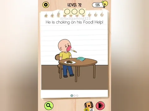 Brain Test 5 Level 72 - He is choking on his food! Help! (Image 1)