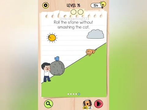 Brain Test 5 Level 75 - Roll the stone without smashing the cat! (Image 1)
