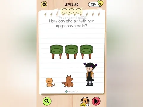Brain Test 5 Level 80 - How can she sit with her aggressive pets? (Image 1)
