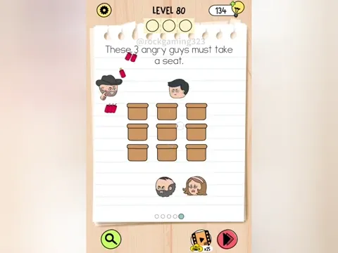 Brain Test 5 Level 80 - These 3 angry guys must take a seat. (Image 1)