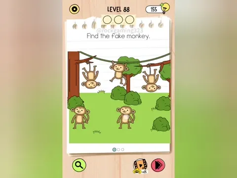 Brain Test 5 Level 88 - Find the fake monkey. (Image 1)
