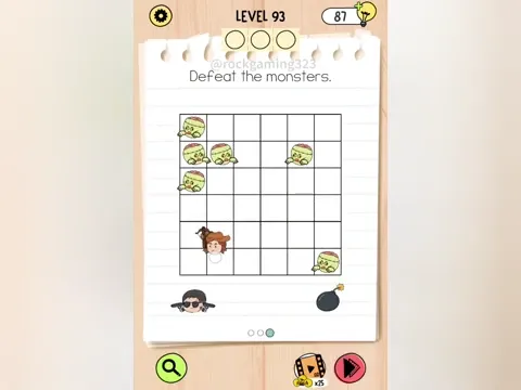 Brain Test 5 Level 93 - Defeat the monsters. (Image 1)